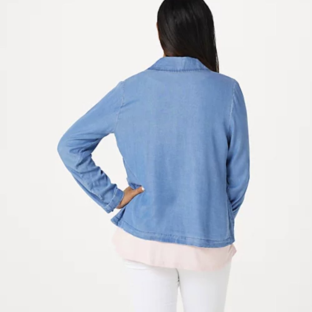 Denim & Co Open Drape Patch Pocket Indigo Jacket - Picture 2 of 2